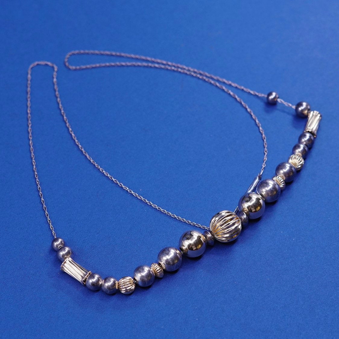 24”, ADDA w/14K gold beads Sterling silver handmade necklace, 925 circle chain