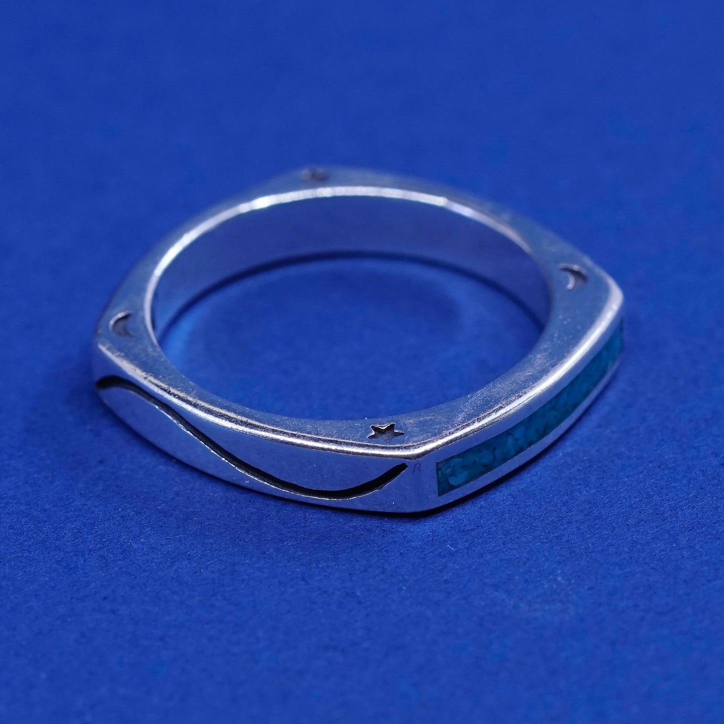 sz 9.25, Ava Yetter sterling silver handmade ring 925 band w/ turquoise N stars