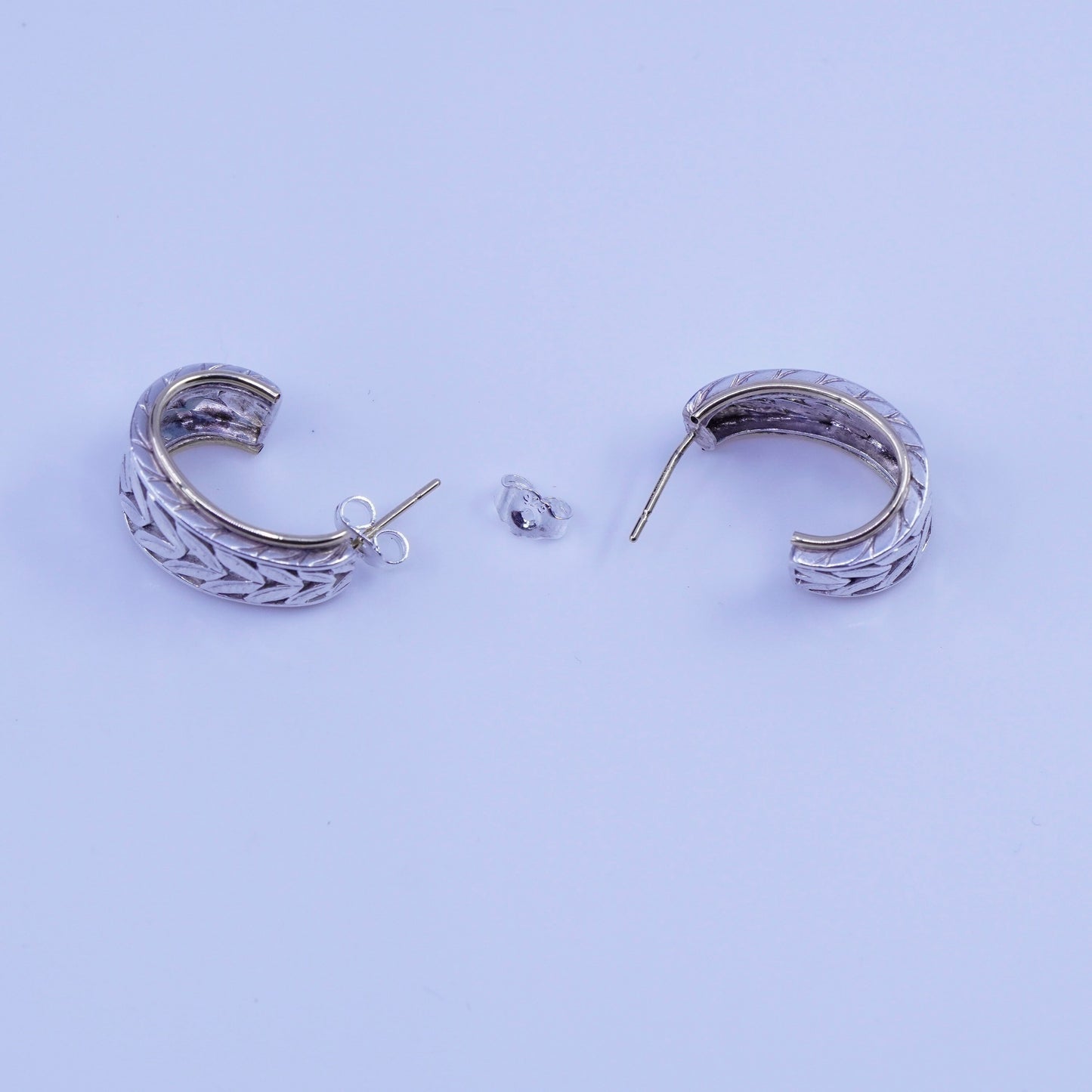 0.75”, two tone Sterling silver handmade earrings, 925 huggie hoops 14K gold