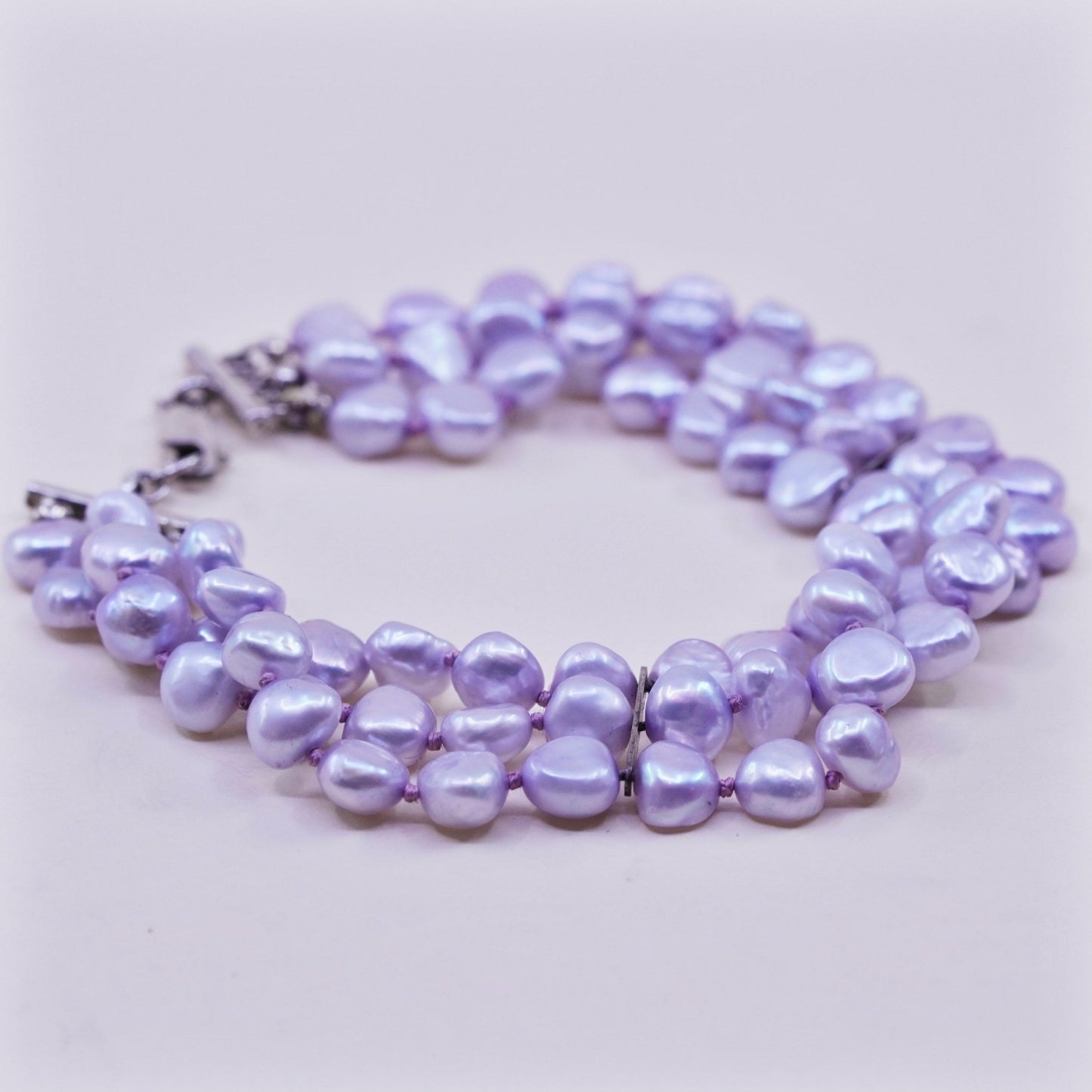 7.5”, Vintage handmade bracelet, gray pearl with Sterling 925 silver clasp