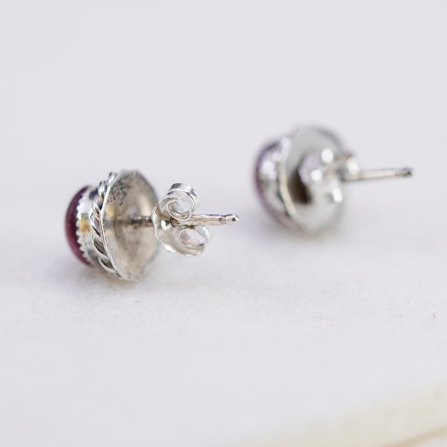 Vintage Sterling 925 silver earrings, rectangular studs with red jasper