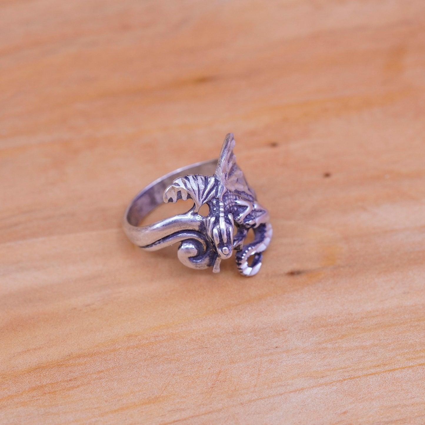 Size 8, vintage Shube Sterling silver handmade ring, 925 dragon band