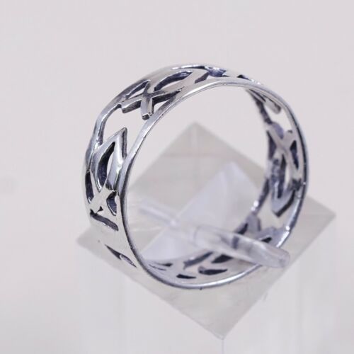 Size 9, Vtg Sterling Silver Handmade Ring 925 Band Fish Cut Out, Stamped 925