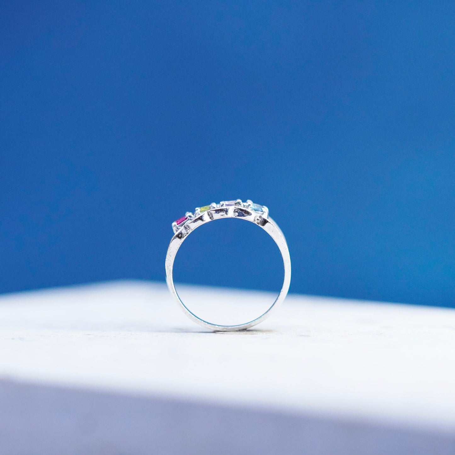 Size 5.5, Sterling silver ring, 925 cocktail ring peridot, ruby topaz amethyst