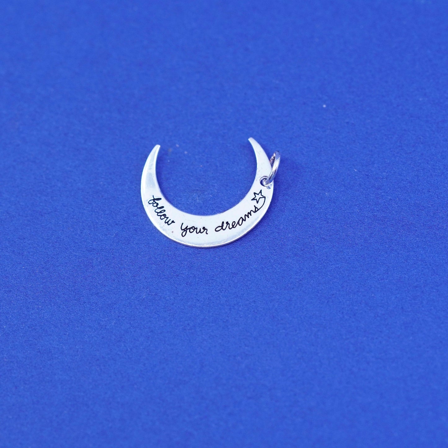 sterling silver handmade pendant, 925 moon charm engraves “follow your dream