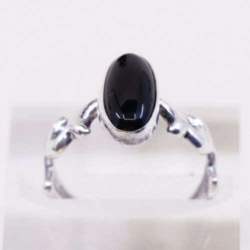 Sz 9.75, Navajo Lowell Draper Sterling 925 Silver Handmade Ring W/ Obsidian