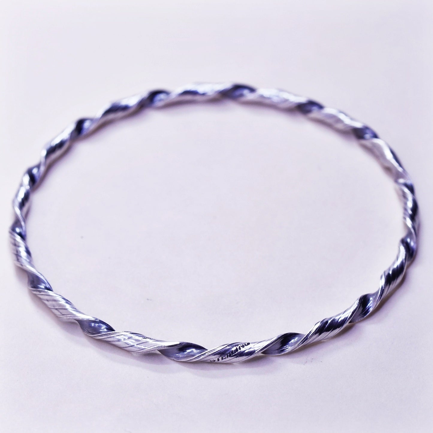 7.75”, vtg sterling silver handmade bracelet, Mexico 925 twisted cable bangle