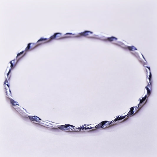 7.75”, vtg sterling silver handmade bracelet, Mexico 925 twisted cable bangle