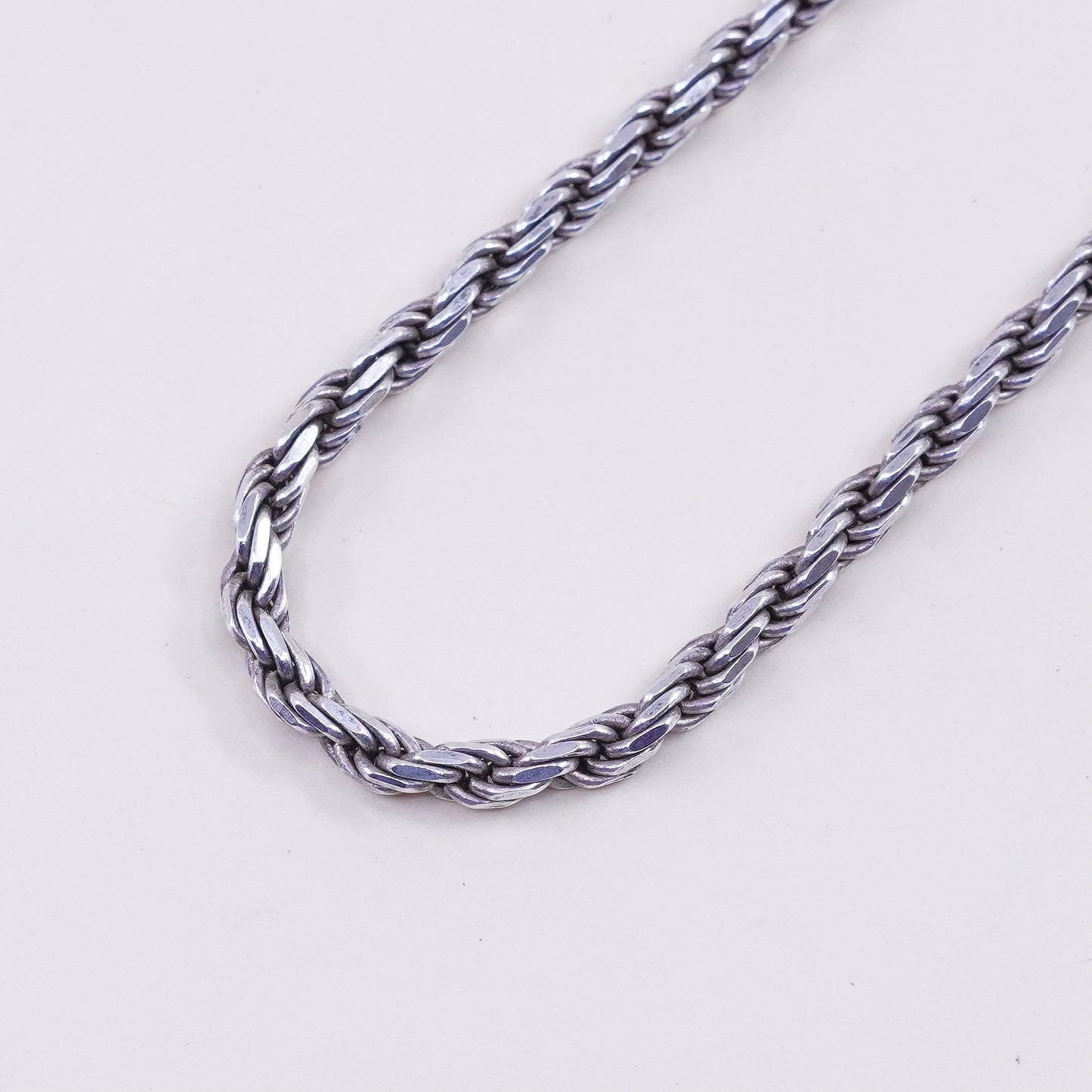 20”, 3mm, vintage Sterling silver necklace, 925 diamond rope chain