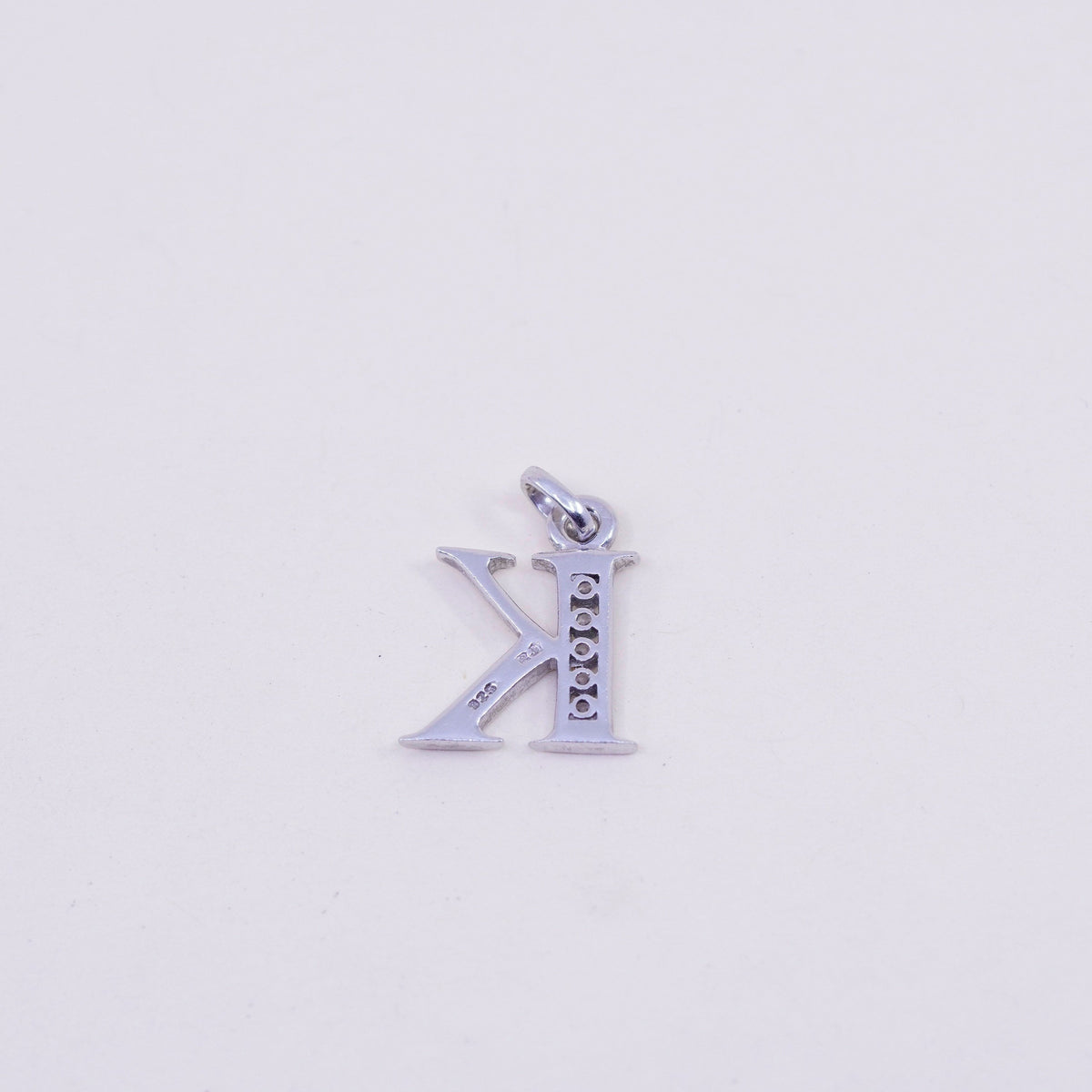 Vintage sterling silver handmade pendant, 925 initial “K” charm with cz