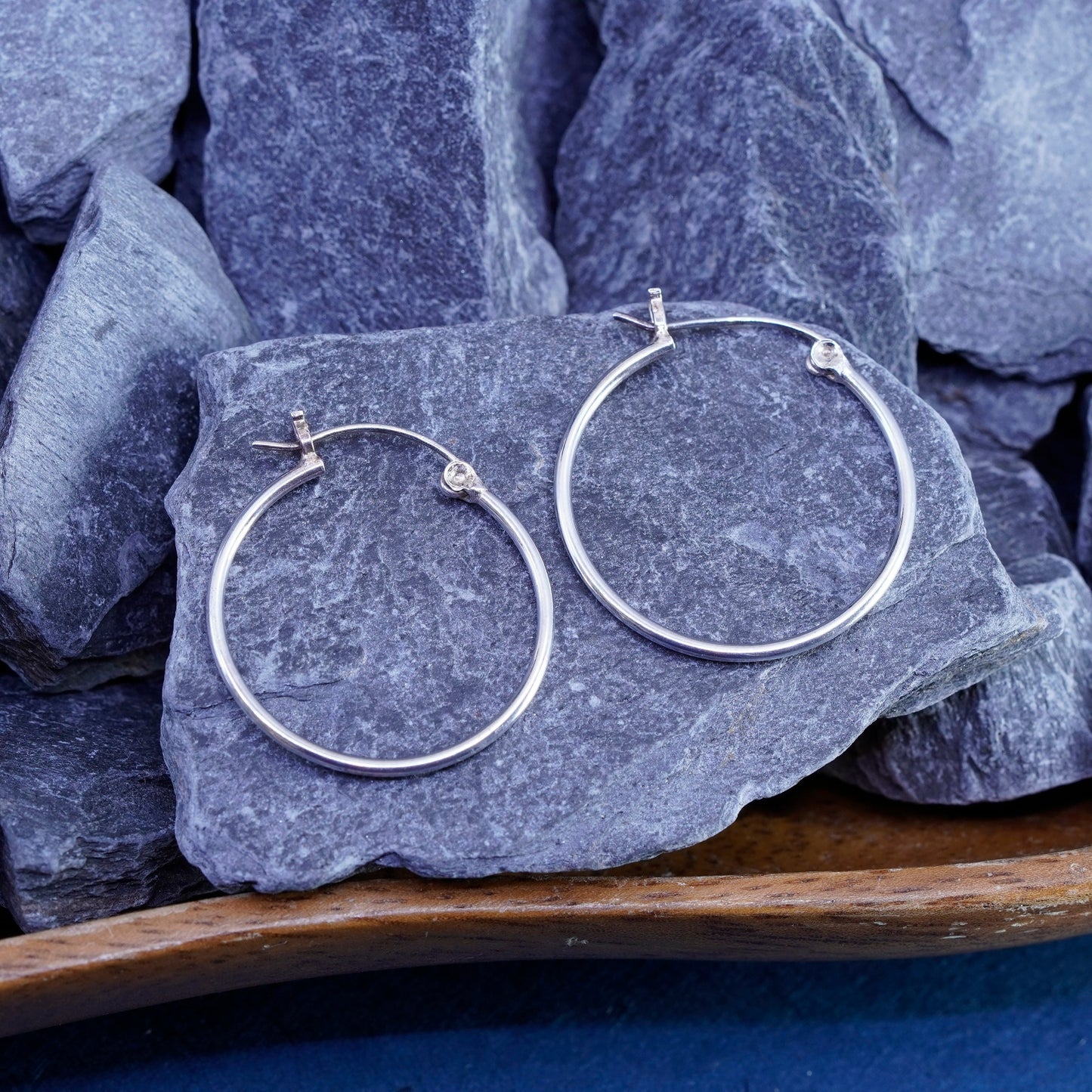 1.25”, vintage Sterling silver handmade hoop earrings, 925 huggie