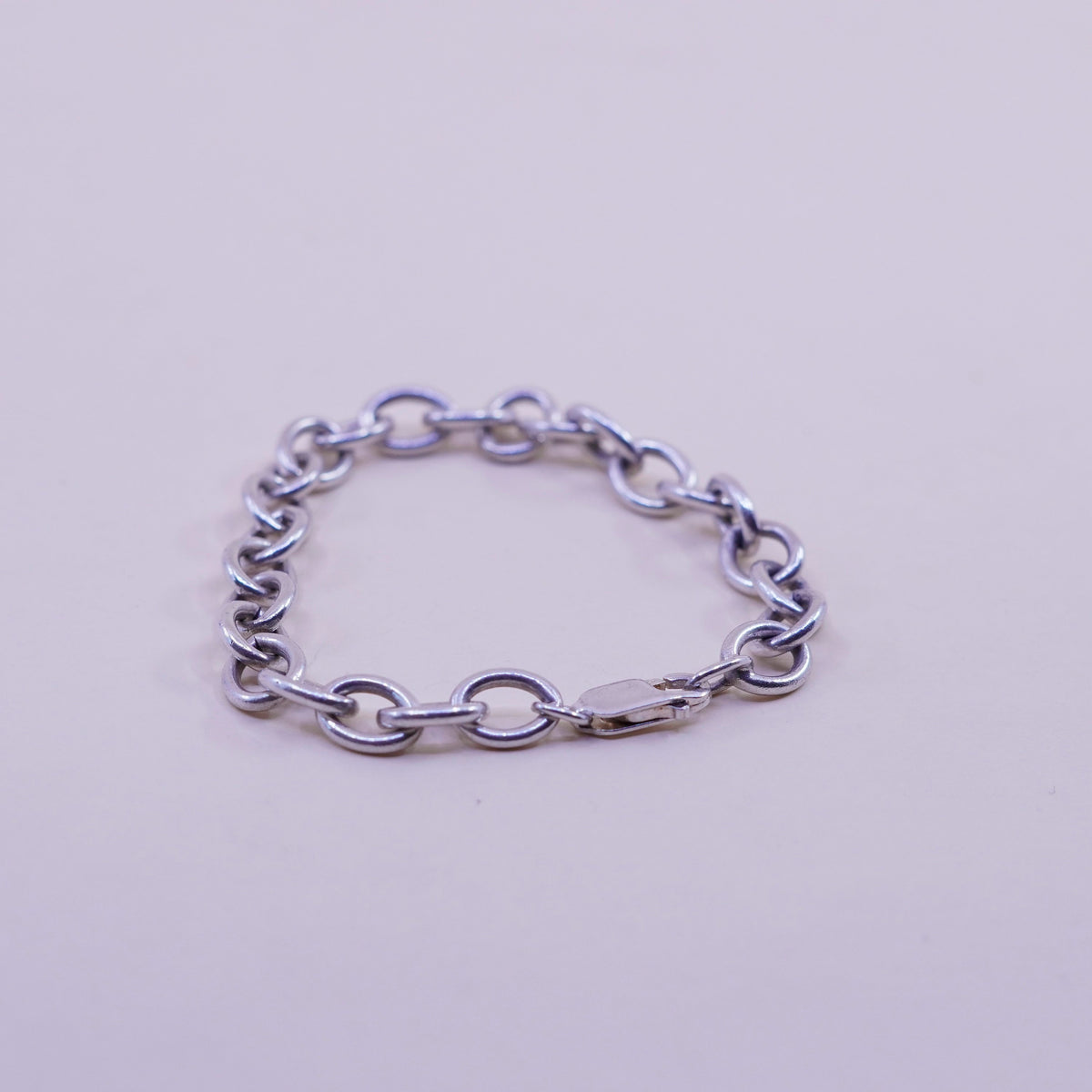 7”, 9mm, Vintage sterling 925 silver circle charm link chain bracelet