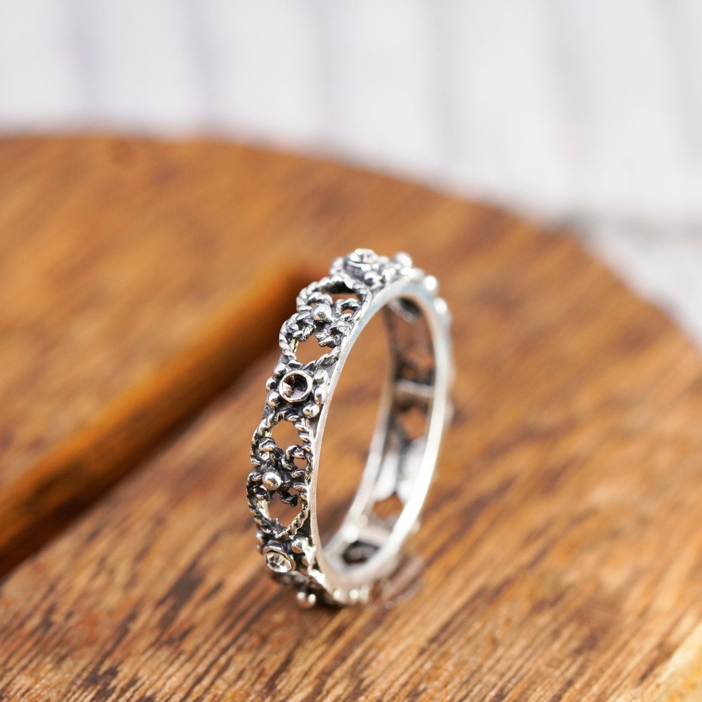 Size 9, vintage Sterling silver handmade ring, 925 band with cz