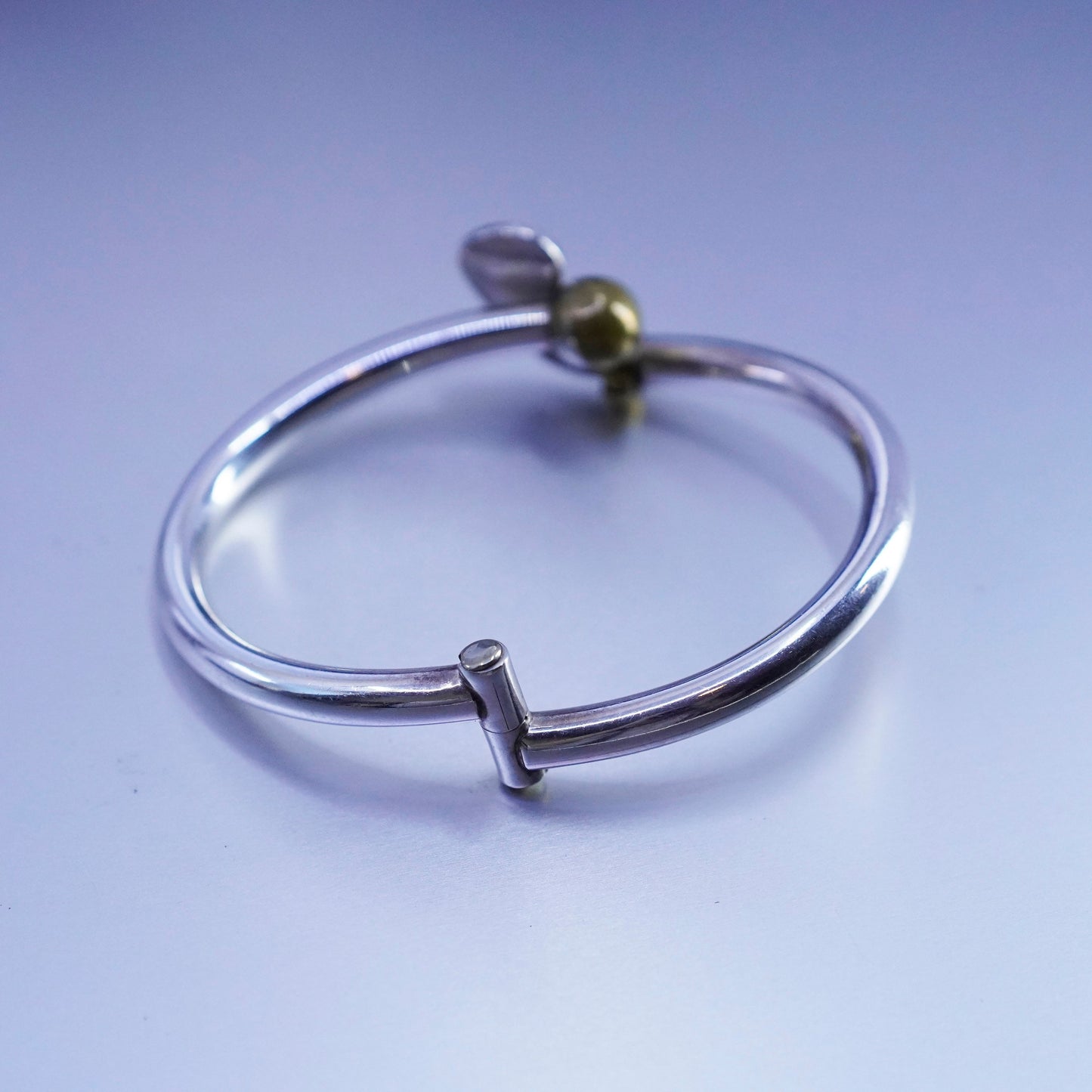 6.5”, Mexico two tone Sterling 925 silver handmade golf bracelet, hinged bangle