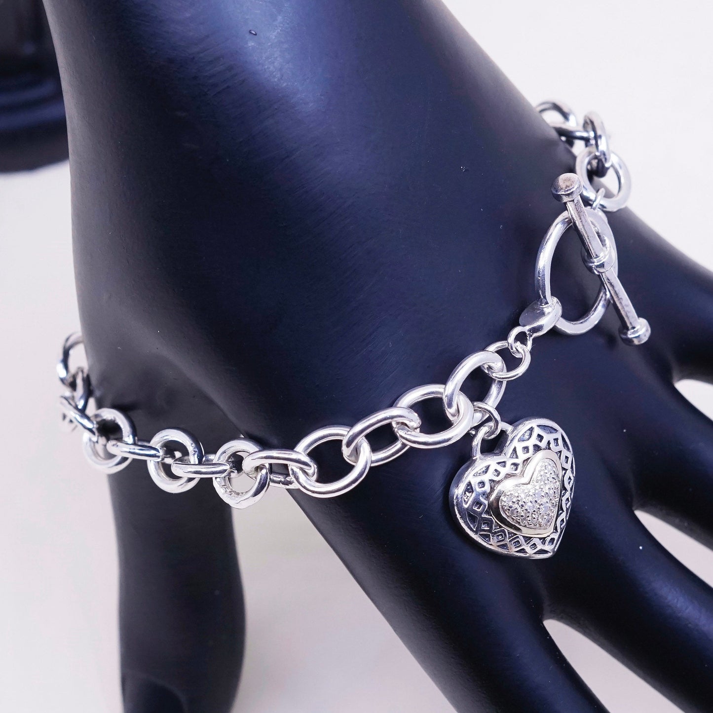7”, 14K gold w/ sterling silver bracelet, 925 circle chain w/ heart charm