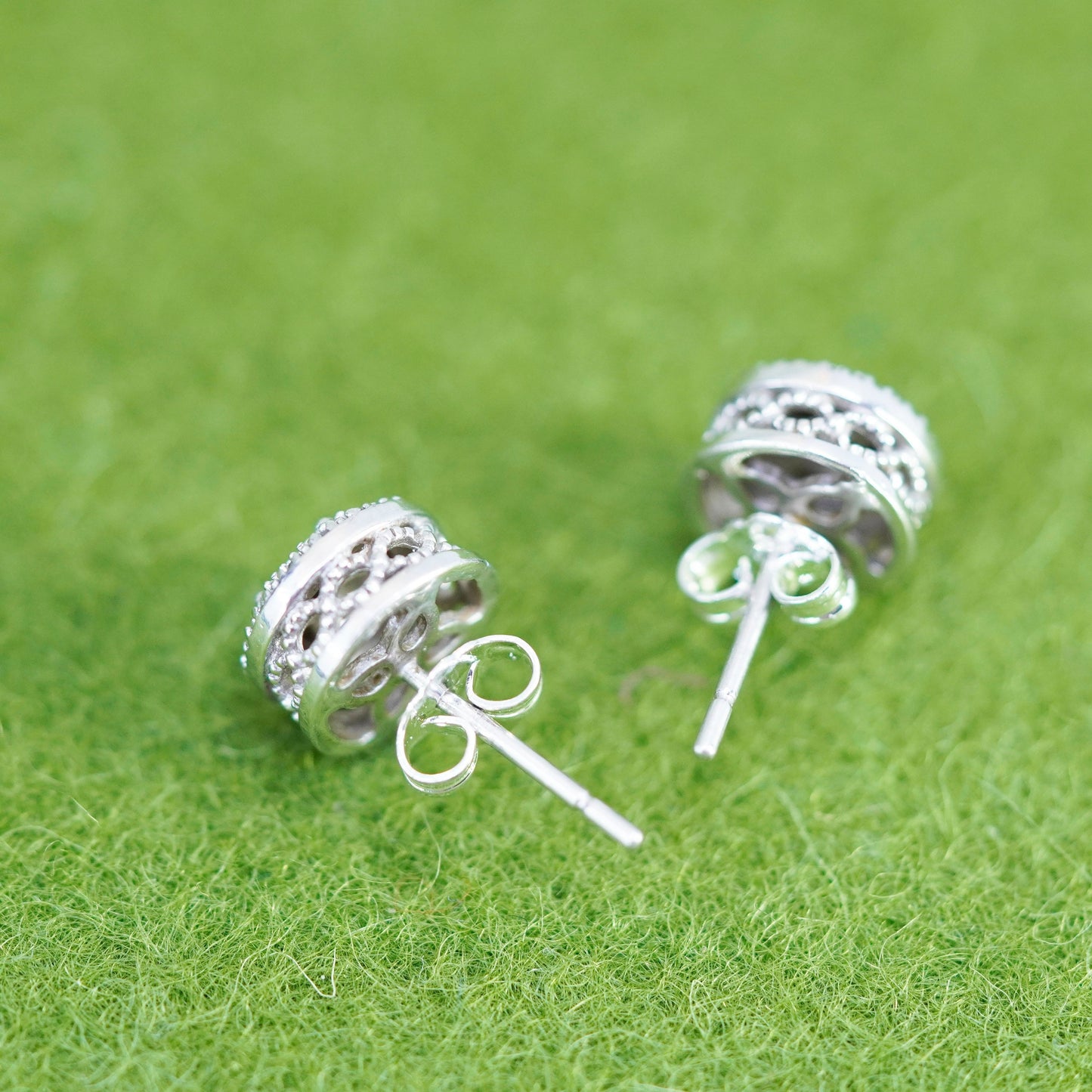 Vintage SK9 sterling silver handmade earrings, 925 studs with cluster diamonds