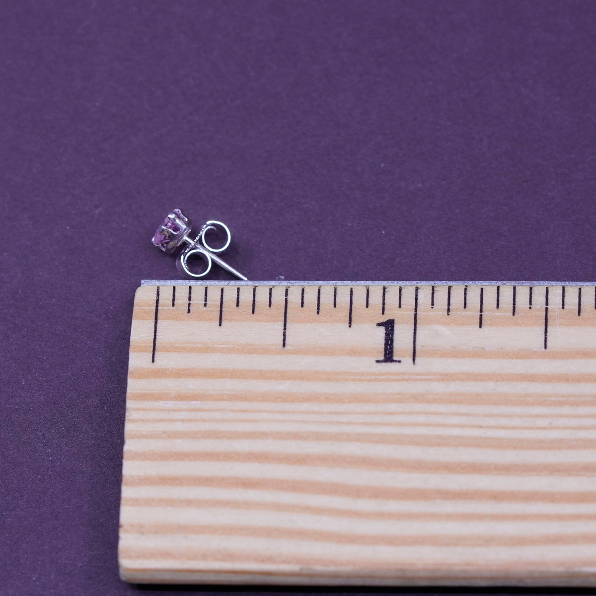 Vintage Sterling silver handmade earrings, 925 heart studs with pink cz