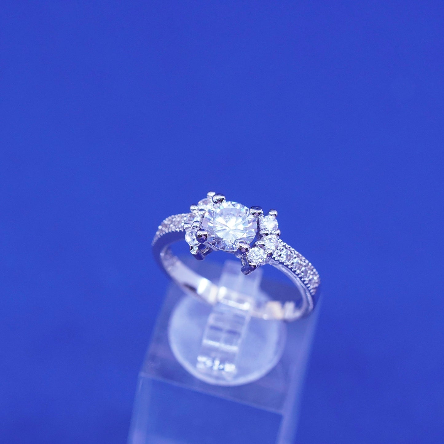 Size 9.25, vintage Sterling 925 silver engagement ring with clear cz stones