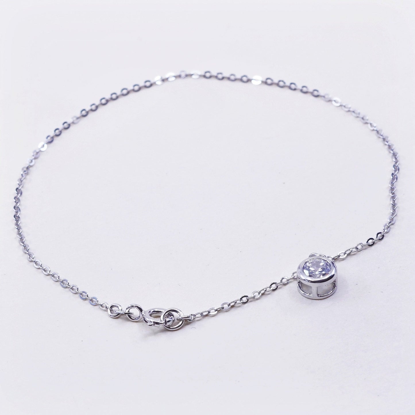 8.75”, Vintage sterling silver handmade bracelet, Italy 925 circle chain w/ Cz