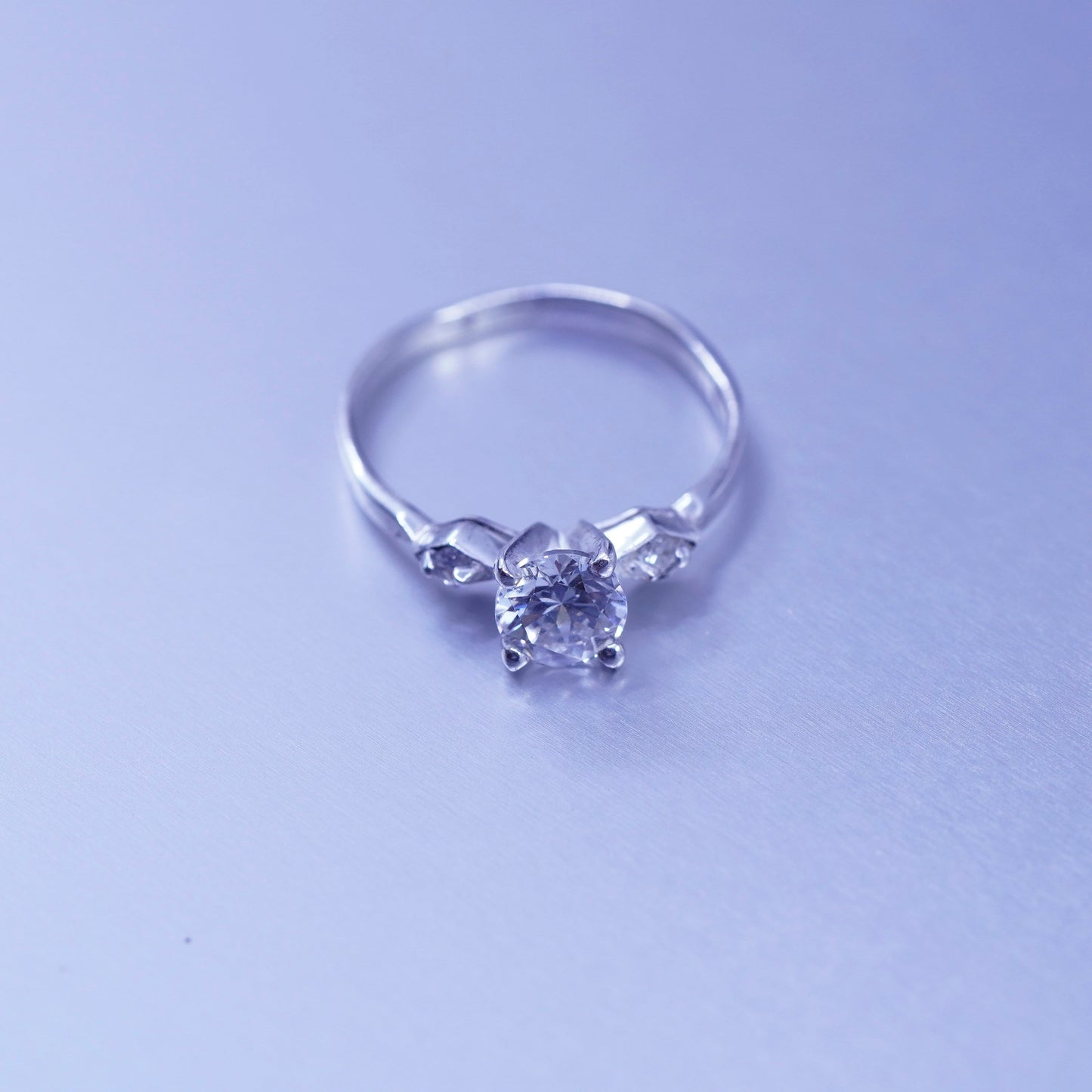 Size 7.5, vintage Sterling 925 silver handmade engagement ring with Cz