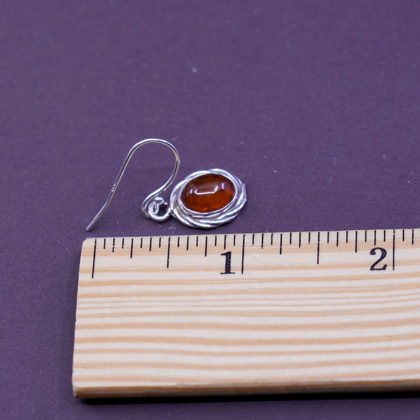 Vintage Sterling 925 silver handmade earrings with oval Amber
