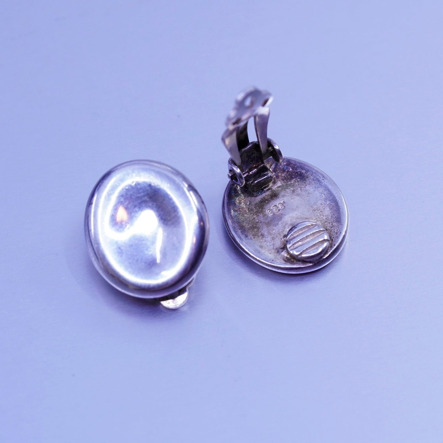 Vintage modern Sterling 925 silver handmade earrings, oval clip on