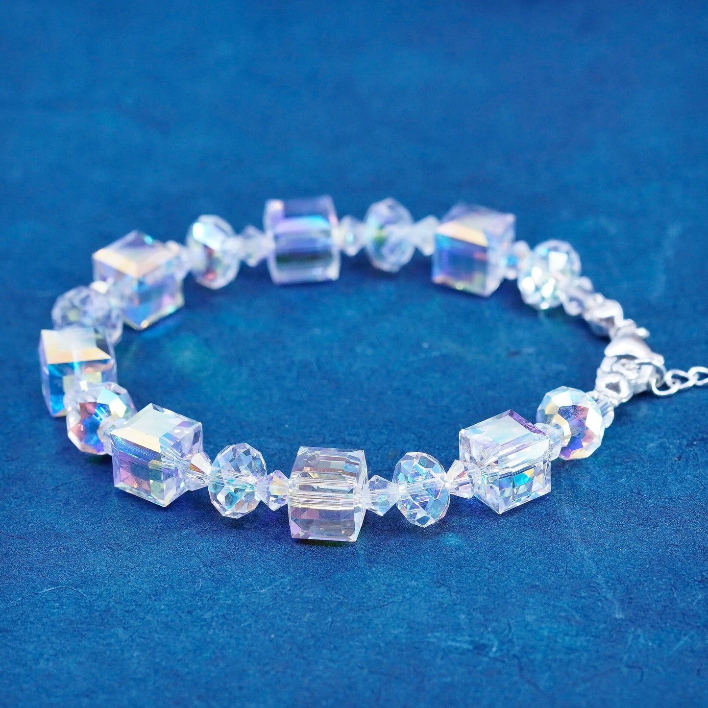 6.5+1”, vintage sterling silver handmade bracelet, 925 clasp with crystal beads