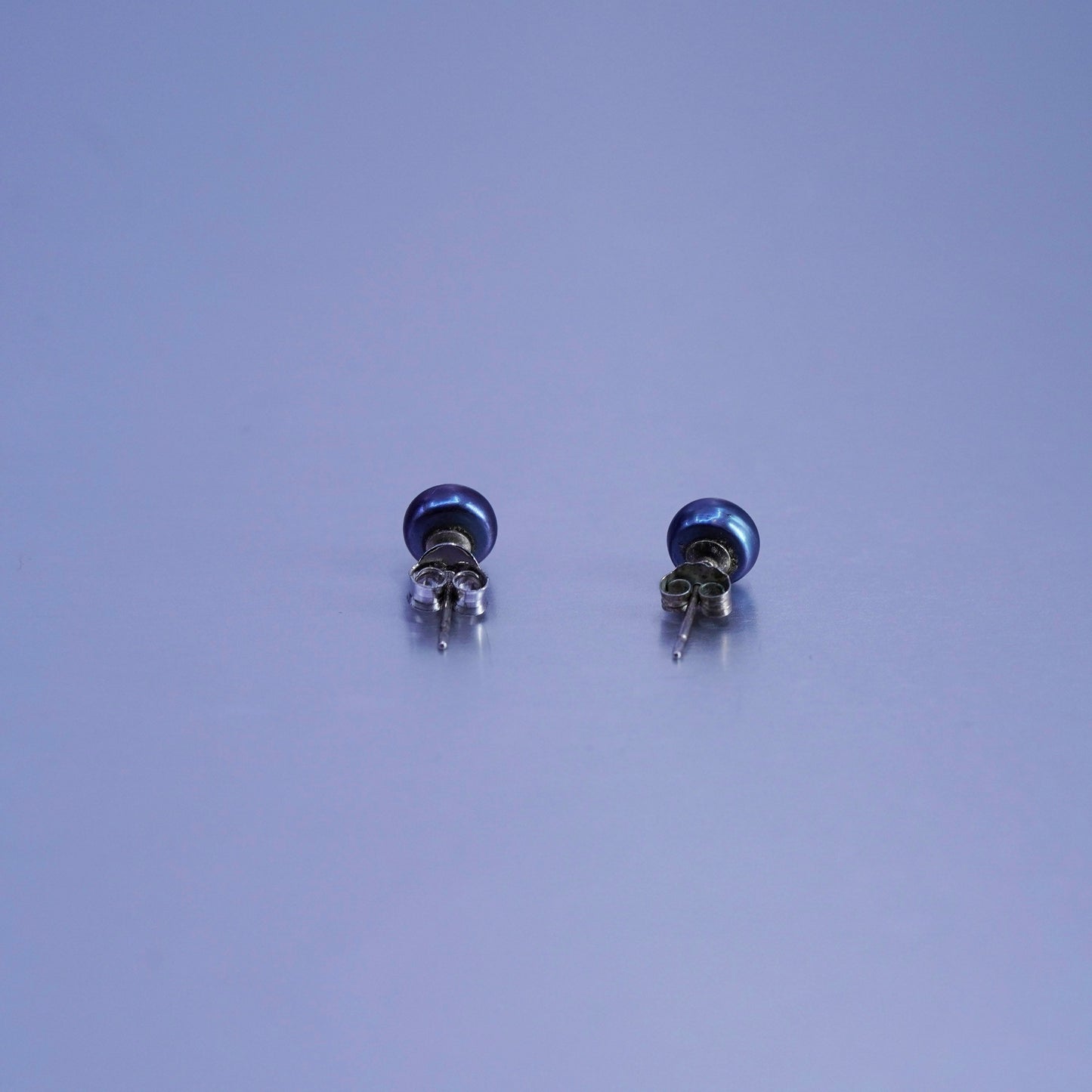 5mm, Vintage Sterling 925 silver handmade earrings, studs with black pearl
