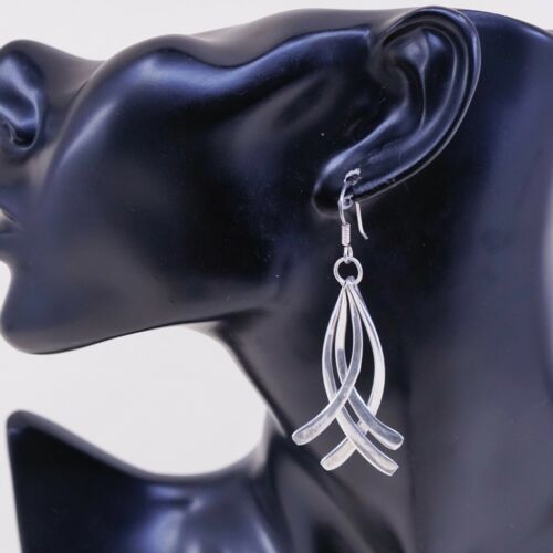 Vintage Mexico sterling silver handmade earrings, 925 curvy fringe drops