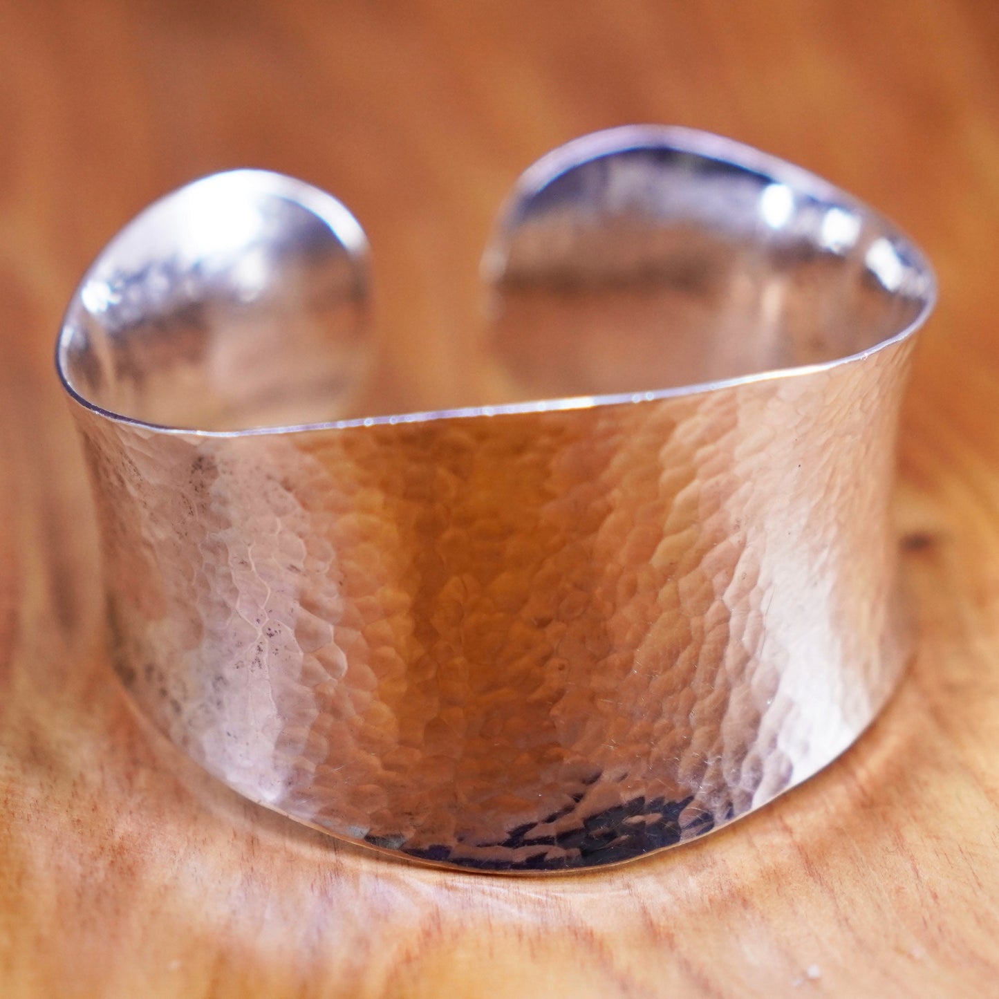 6.75”, Vintage Sterling silver handmade bracelet, wide hammered 925 cuff