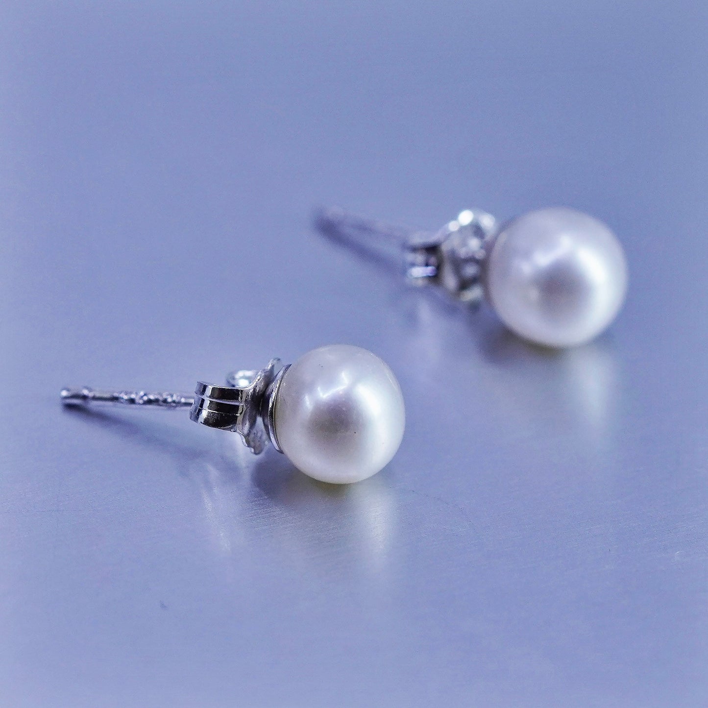 6mm, Vintage Sterling 925 silver handmade earrings, studs with pearl