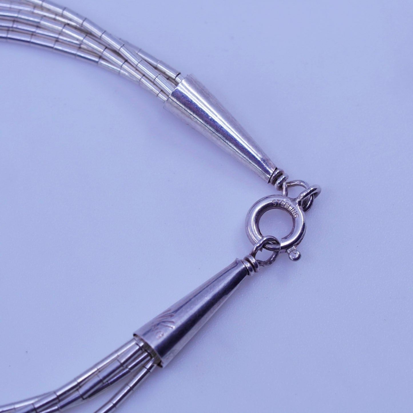 7.5”, Vintage Sterling 925 silver handmade bracelet, liquid chain Zuni charm