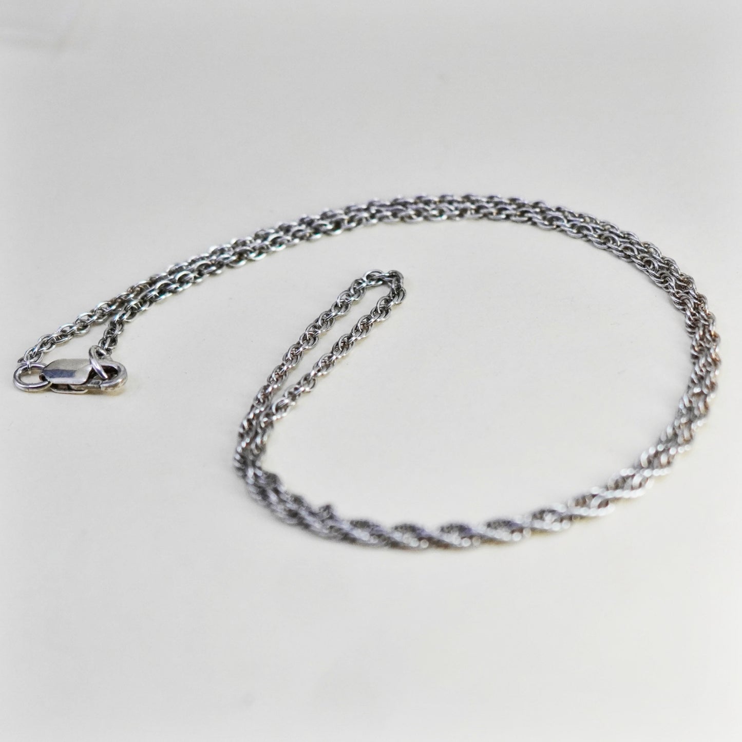 19.5”, 2mm, vintage Sterling silver necklace, 925 Singapore rope chain