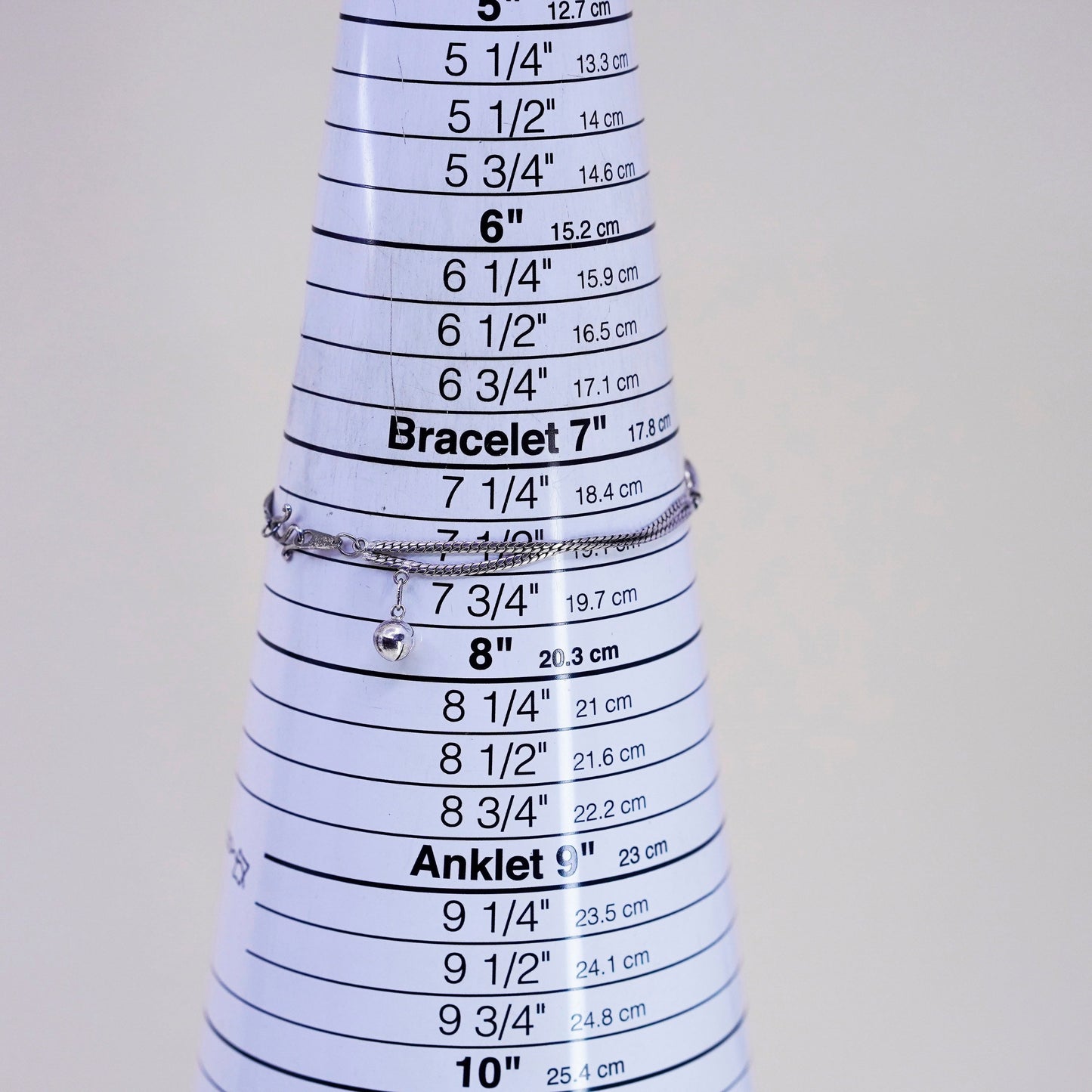 7.5”, Sterling Silver Handmade Bracelet, 925 curb chain with heart bell chime