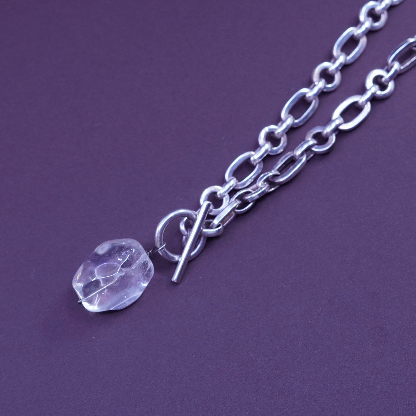 15”, 1mm, vintage Sterling silver necklace, 925 oval chain with Crystal pendant