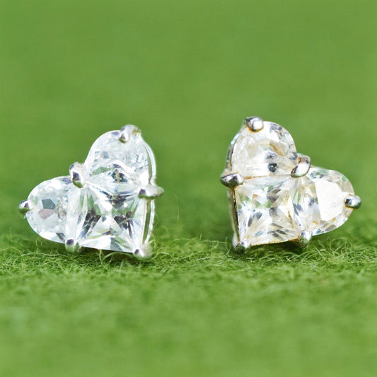 Vintage sterling silver cz studs, fashion minimalist 925 heart earrings