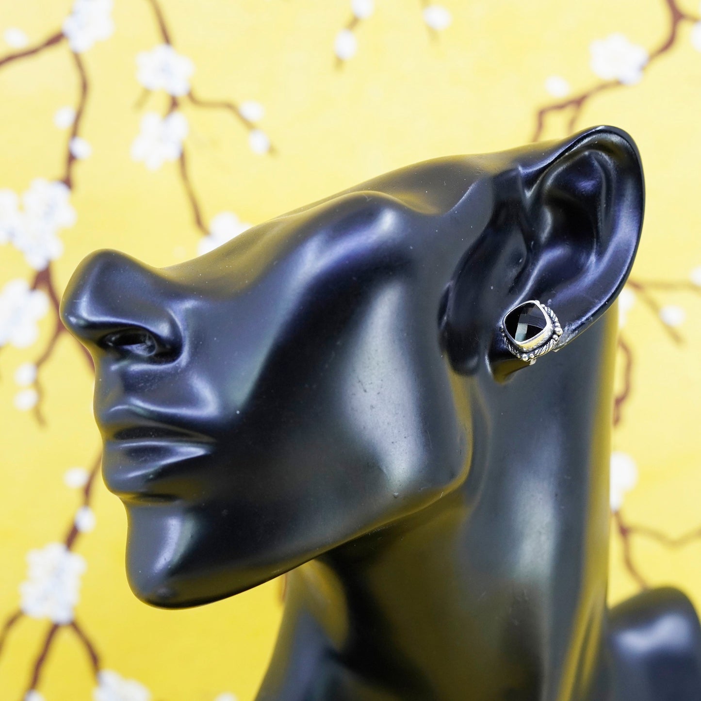Lori Bonn Sterling Silver Handmade earrings, square 925 studs checker obsidian