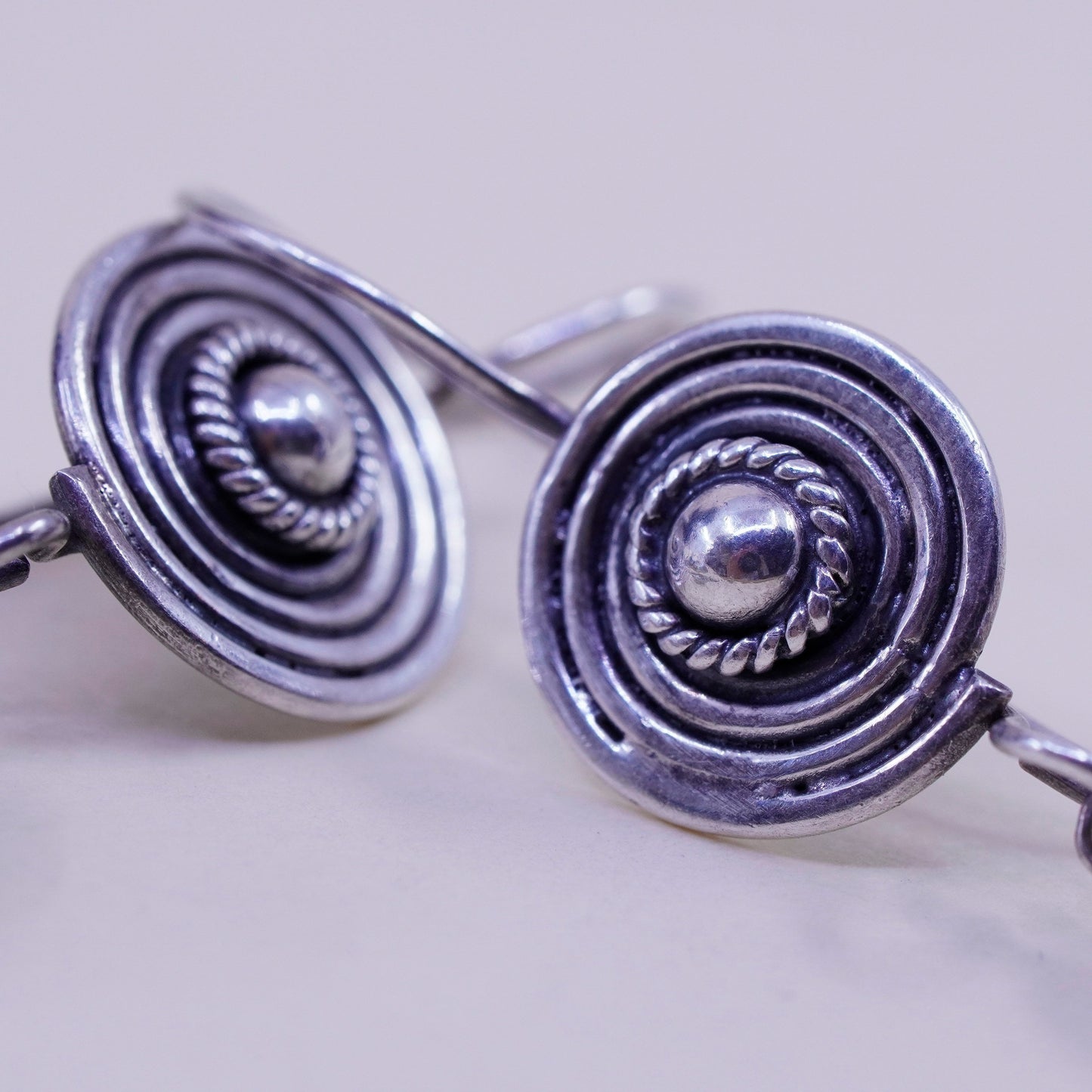 Vintage Sterling silver handmade earrings, 925 swirly dangles with pearl