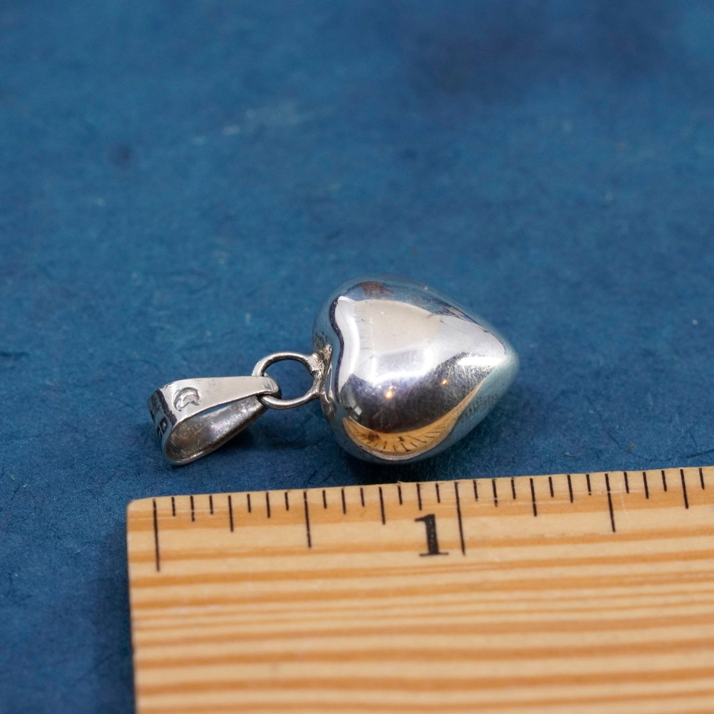 Vintage Sterling silver handmade pendant, puffy 925 harmony bell chime heart