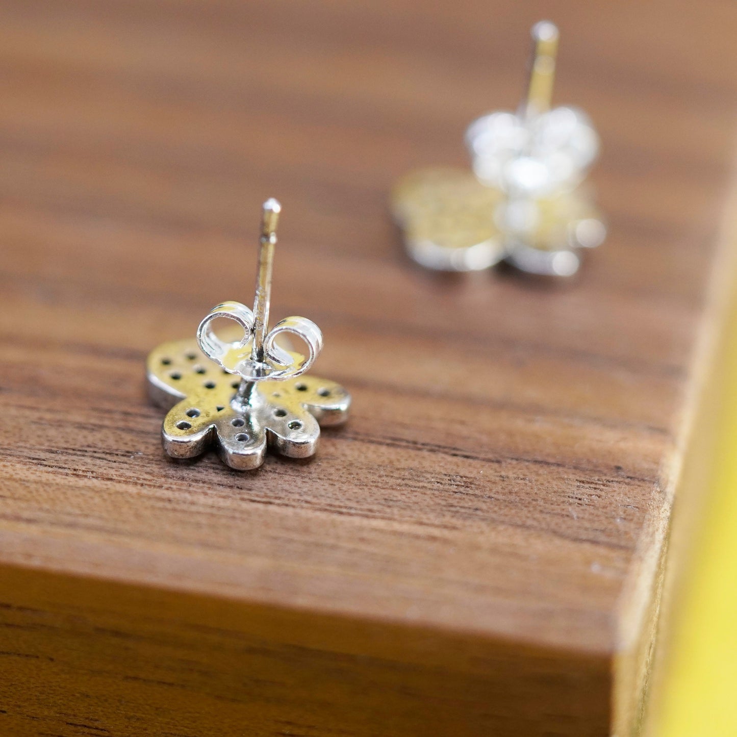 Vintage Sterling silver studs, puppy dog cat kitty paw earrings with cluster cz