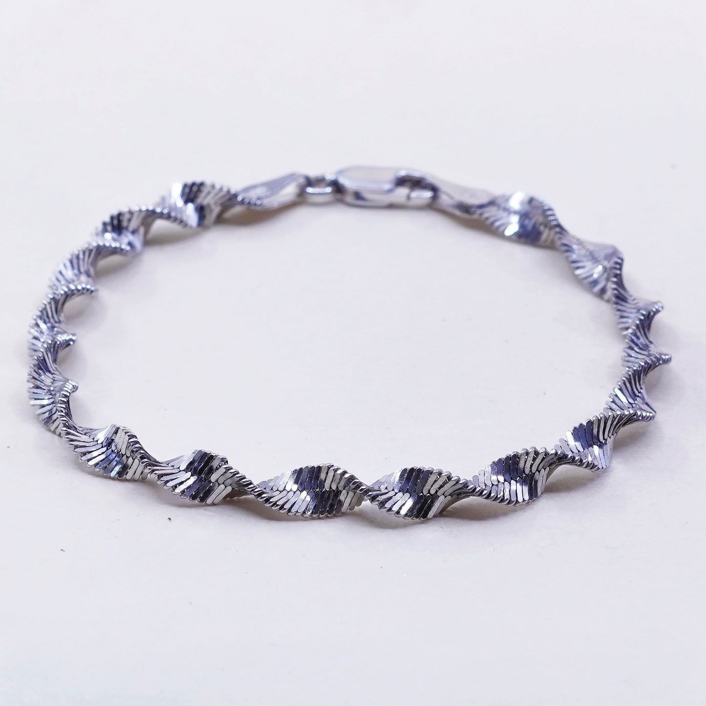 6.75”, 5mm, Vintage sterling silver bracelet, twisted curb link bracelet