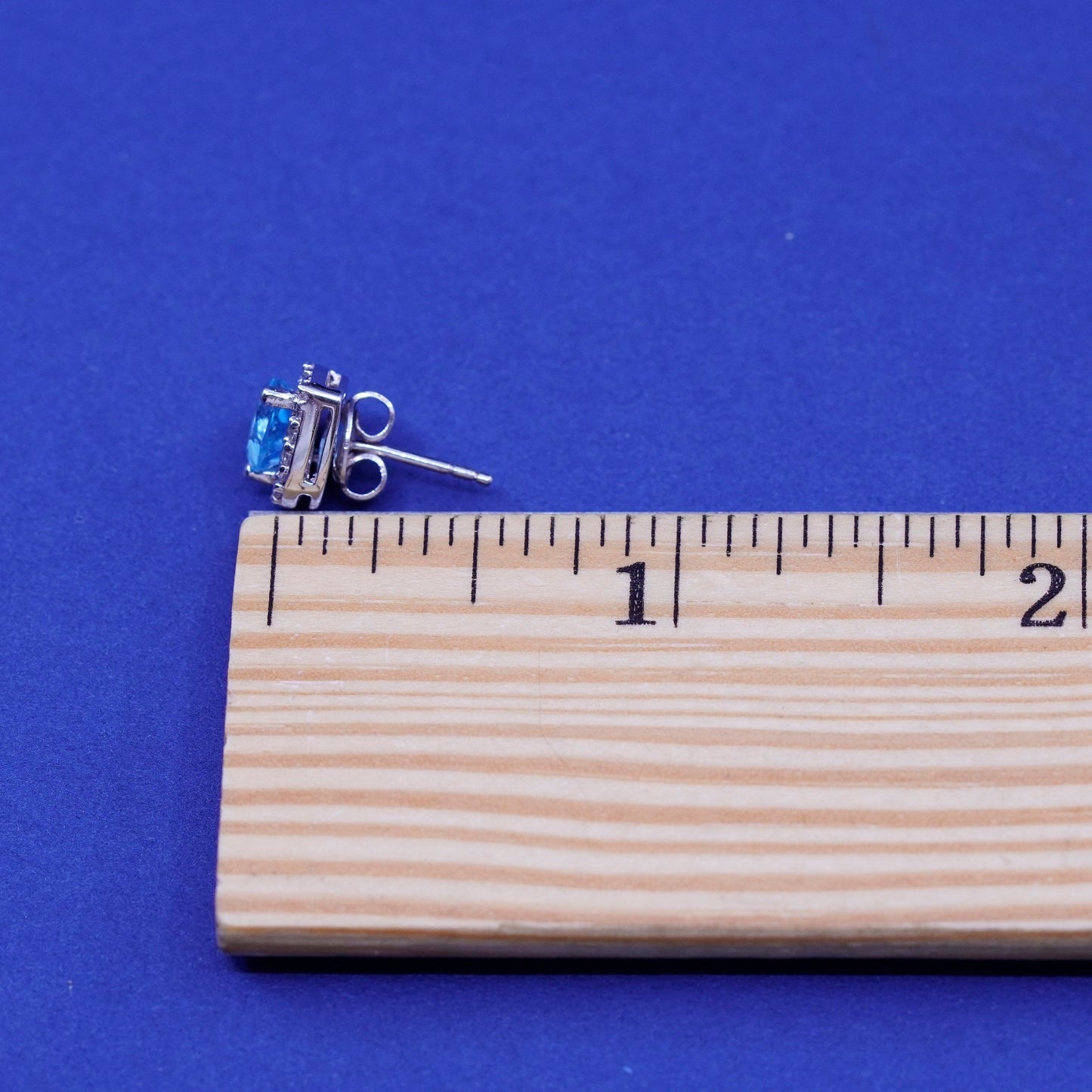 Vintage Sterling silver handmade earrings, 925 heart studs with topaz and cz