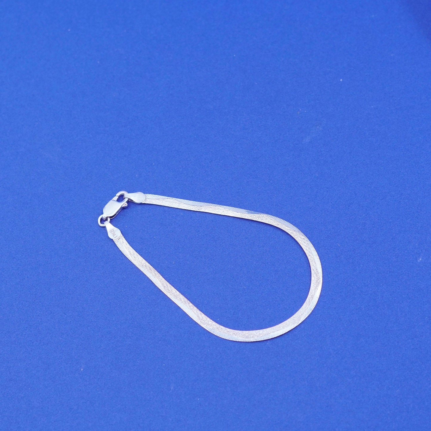 7.25”, vintage Sterling silver handmade bracelet textured 925 herringbone chain