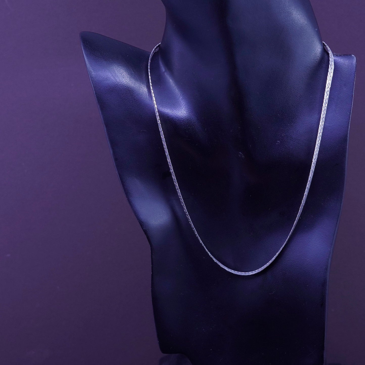 18”, vintage Italy Sterling silver textured herringbone chain, 925 necklace