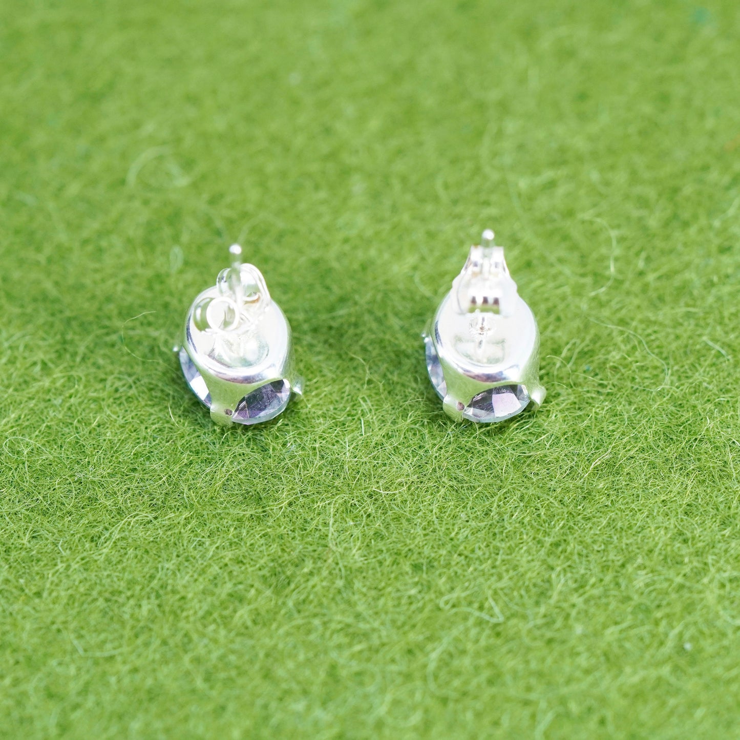 Vintage sterling silver genuine rainbow quartz studs, minimalist earrings