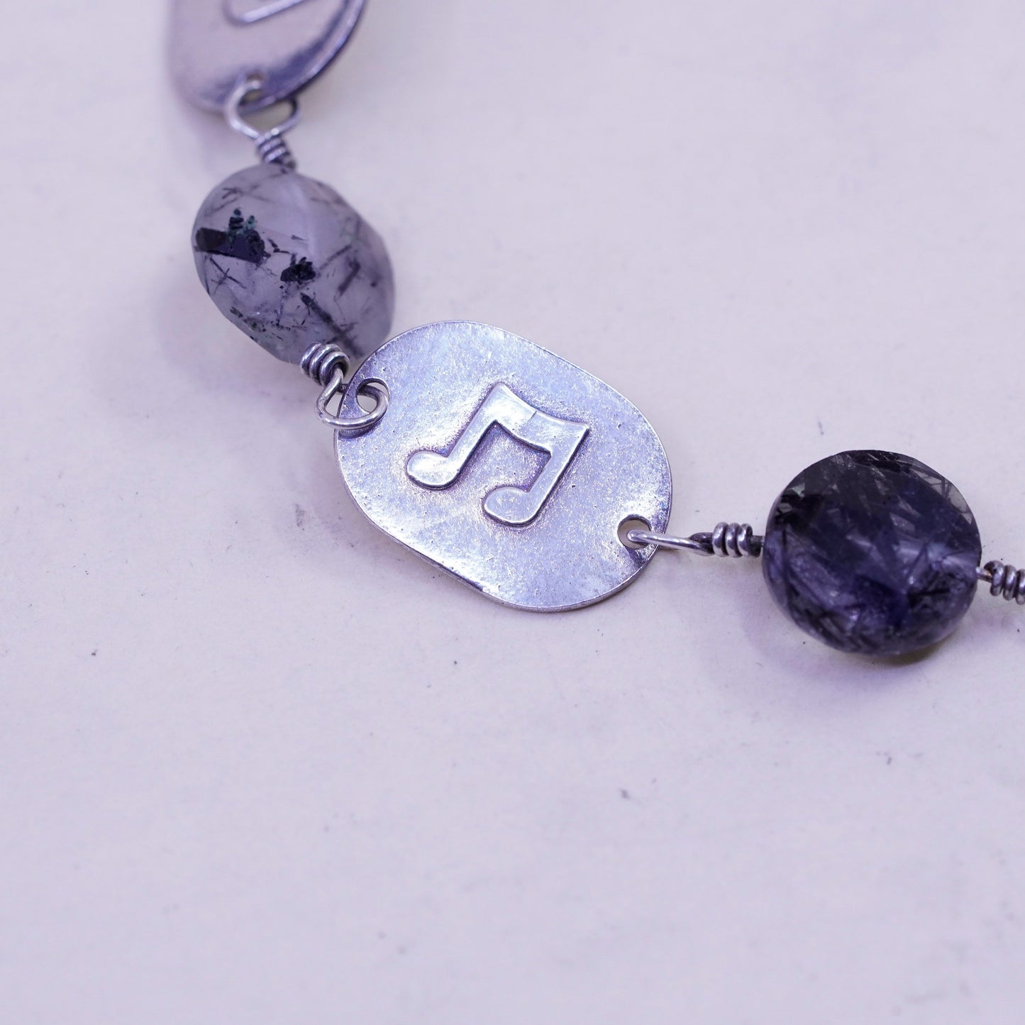 7.25”, vintage Sterling 925 silver handmade bracelet music discs Quartz
