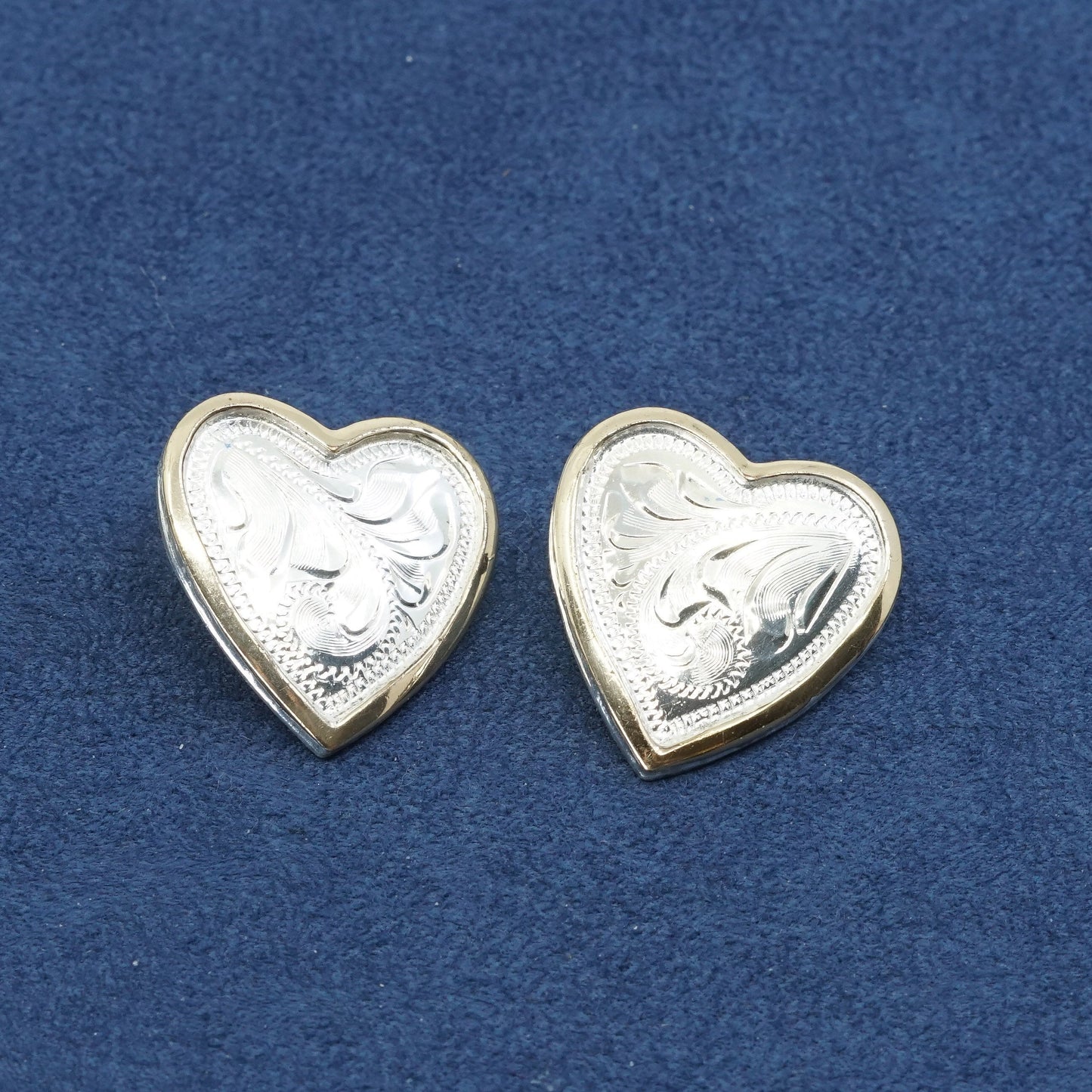 Justin Sterling silver handmade earrings, 925 heart studs w/ 14K gold trim