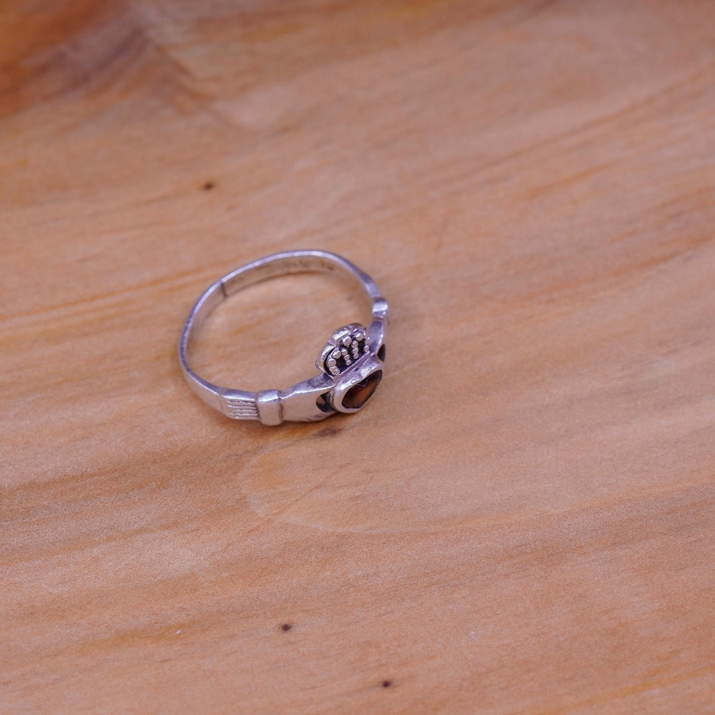 Size 6.5, sterling 925 silver with holding heart, handmade claddagh ring Ruby