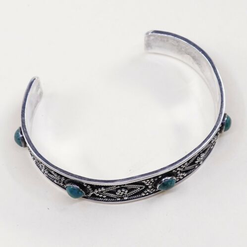 7", Vintage Puma Peru sterling silver cuff W/ turquoise N Bali Details
