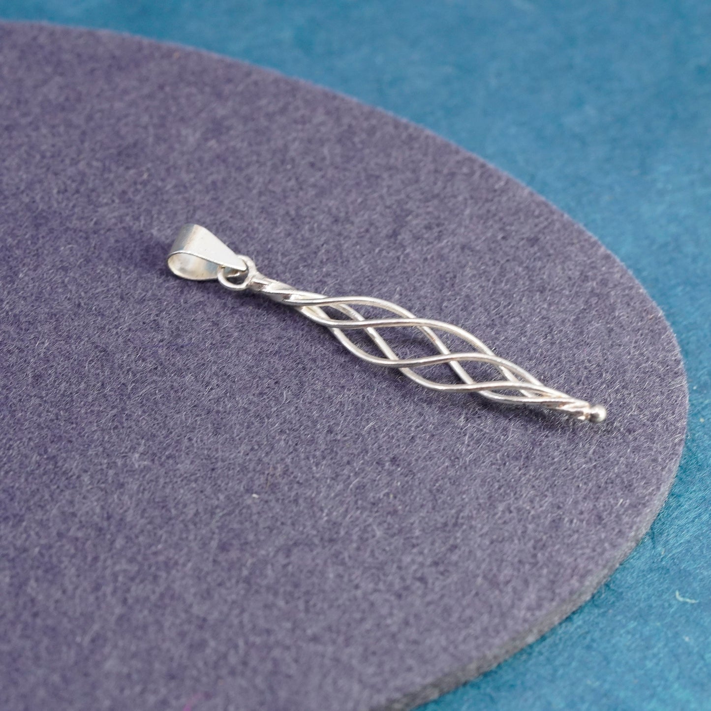 Vintage Sterling silver handmade pendant, modern 925 twisted drop